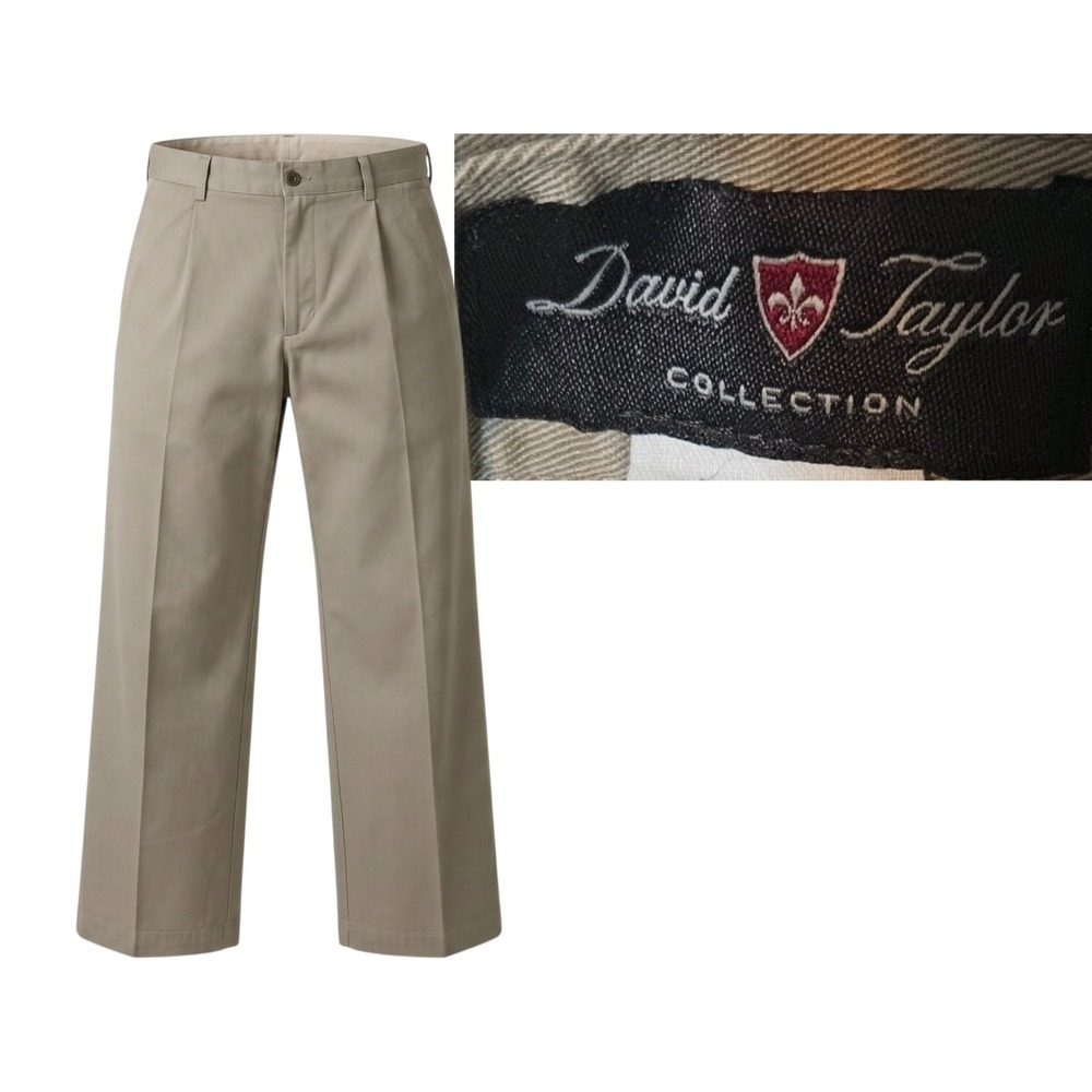 David Taylor Collection Men’s 36 x 31 Beige Chino Pants Pleated Stretch Waist